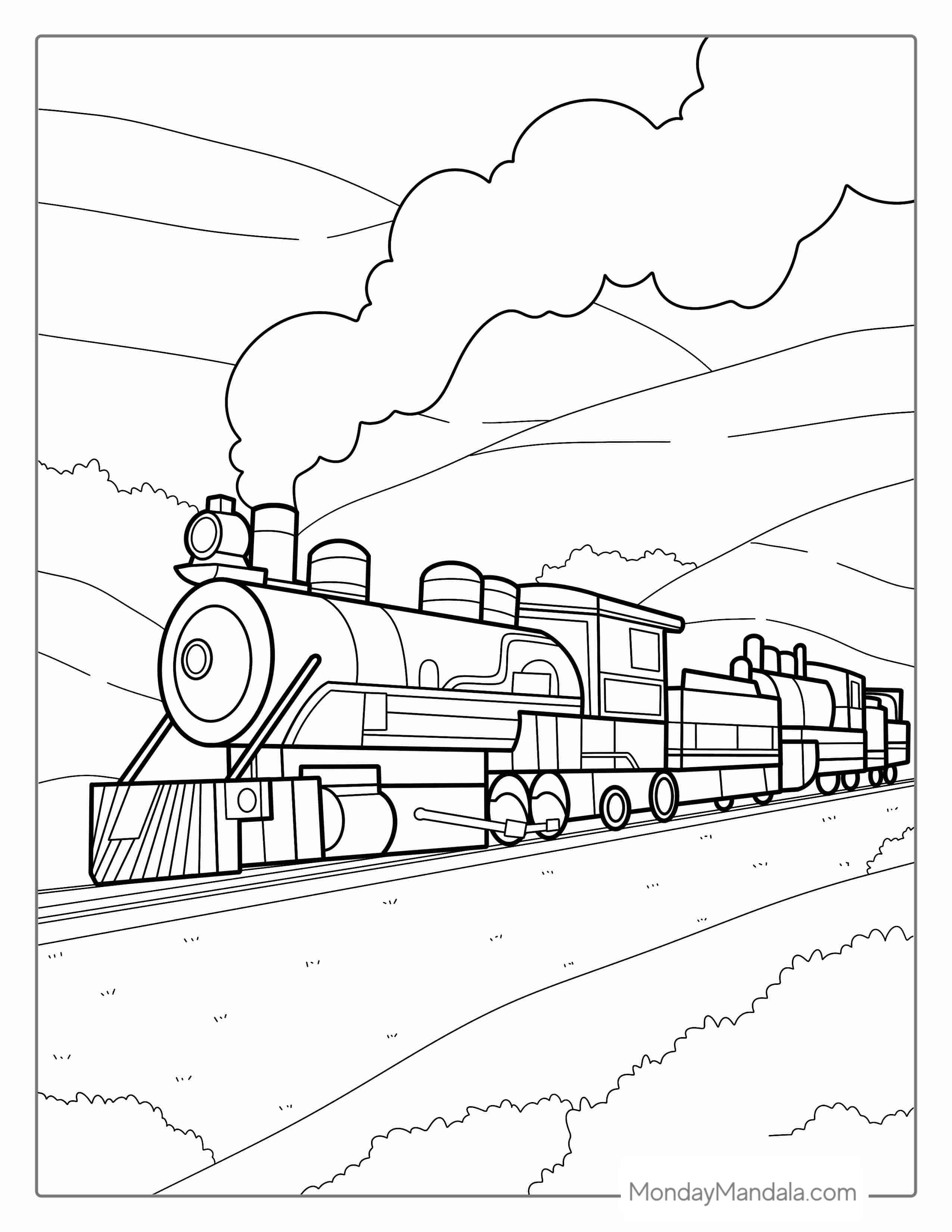 Detailed Steam Powered Train To Color coloring page