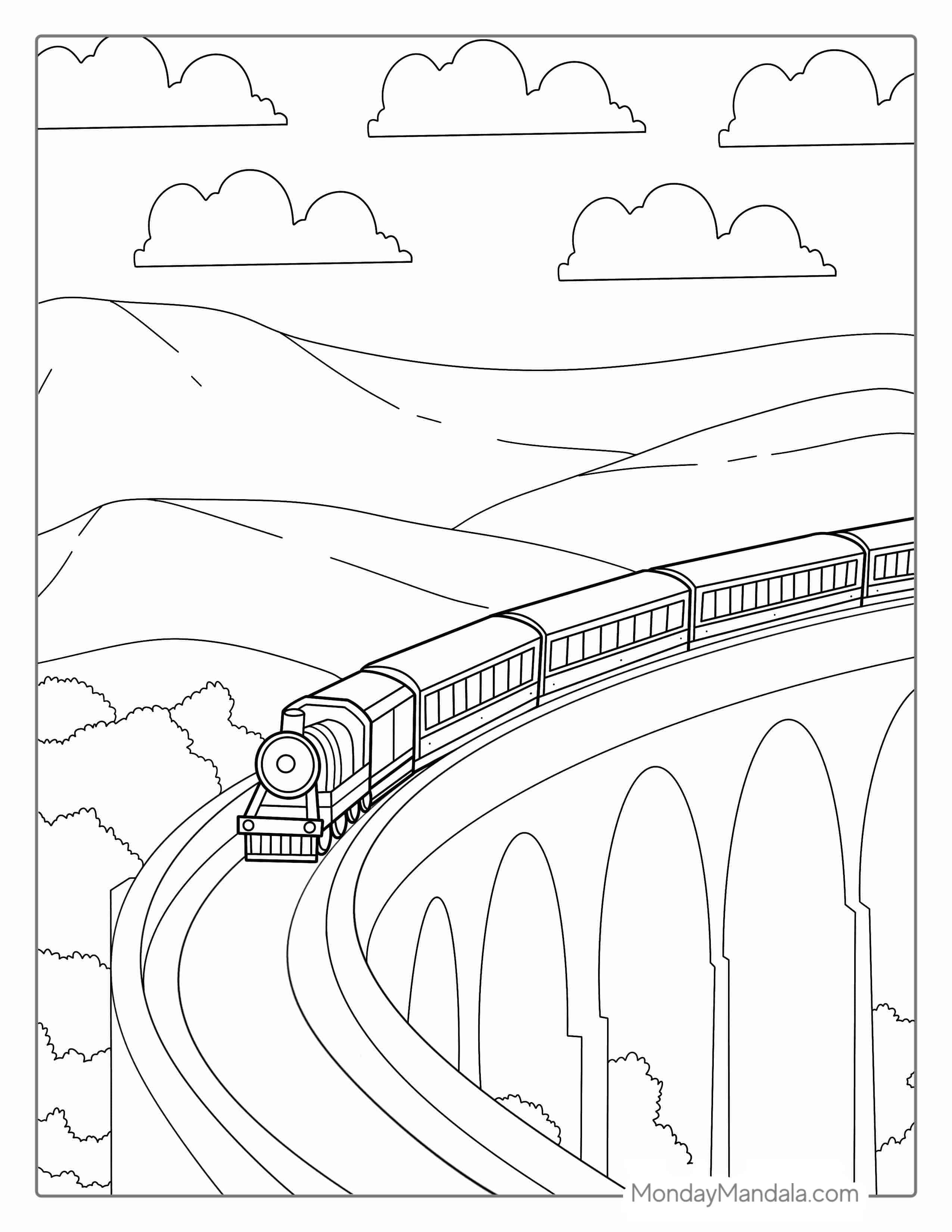 Hogwarts Train On Stone Bridge To Color coloring page — printable line art
