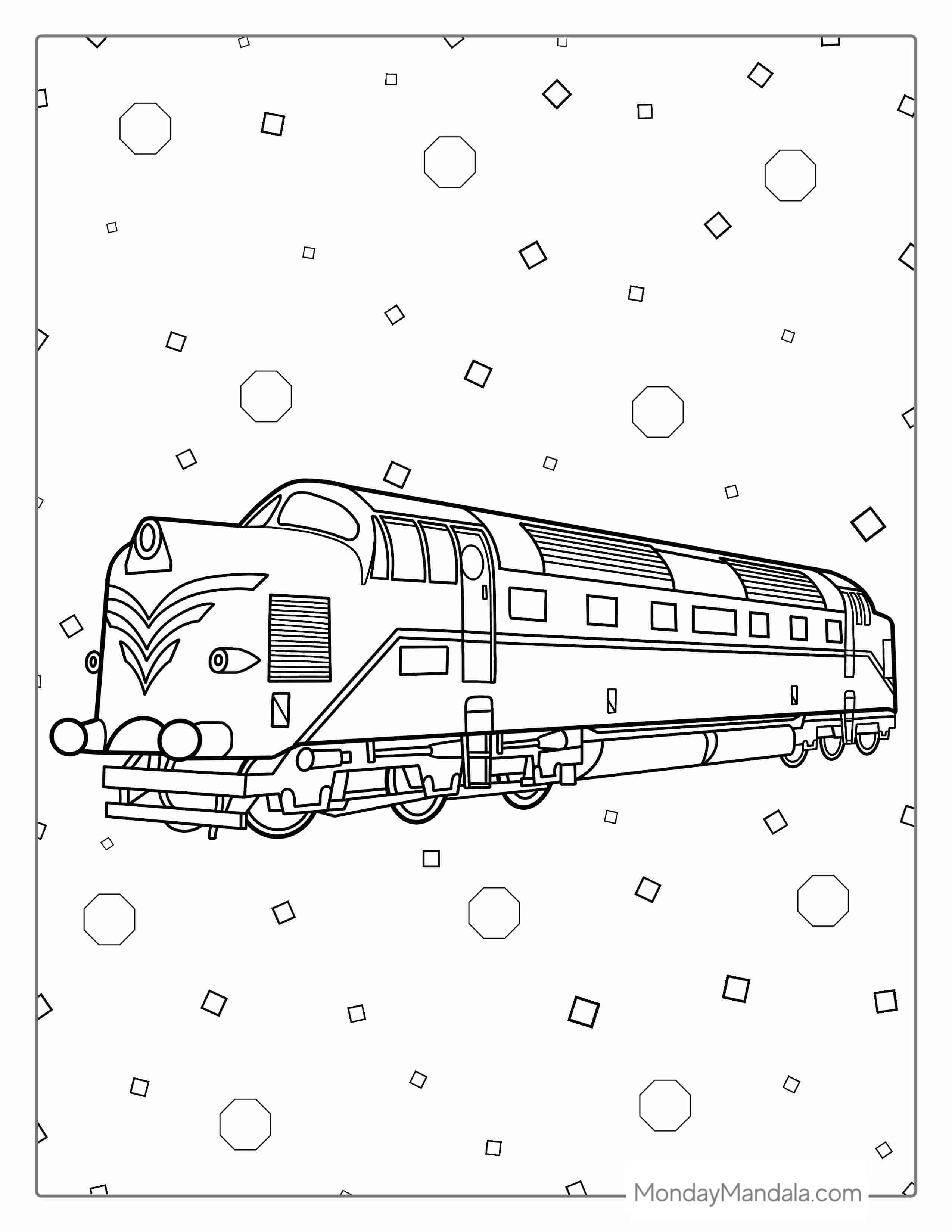 Large Detailed Diesel Freight Train To Color coloring page — printable line art