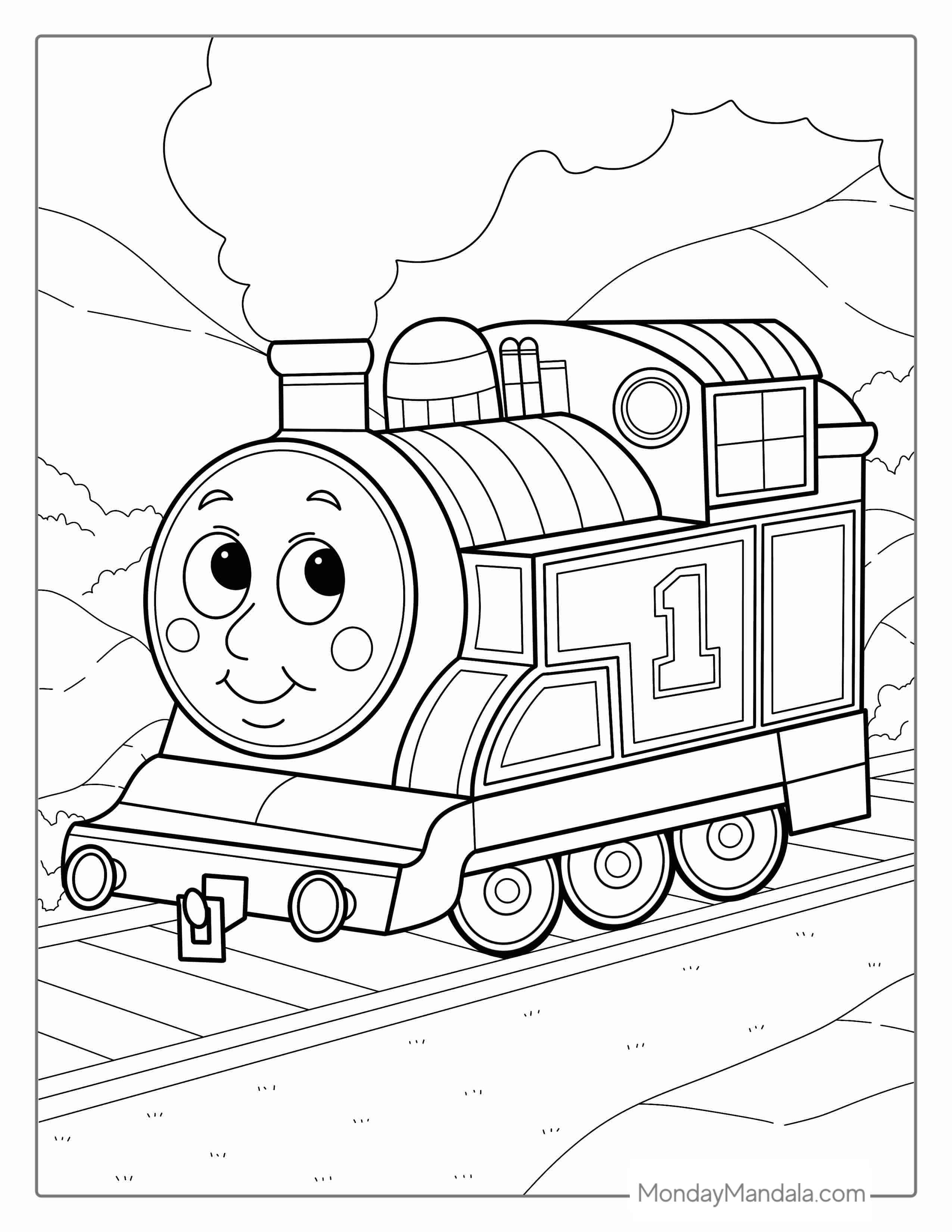 Simple Outline Of Thomas The Train To Color For Preschoolers coloring page