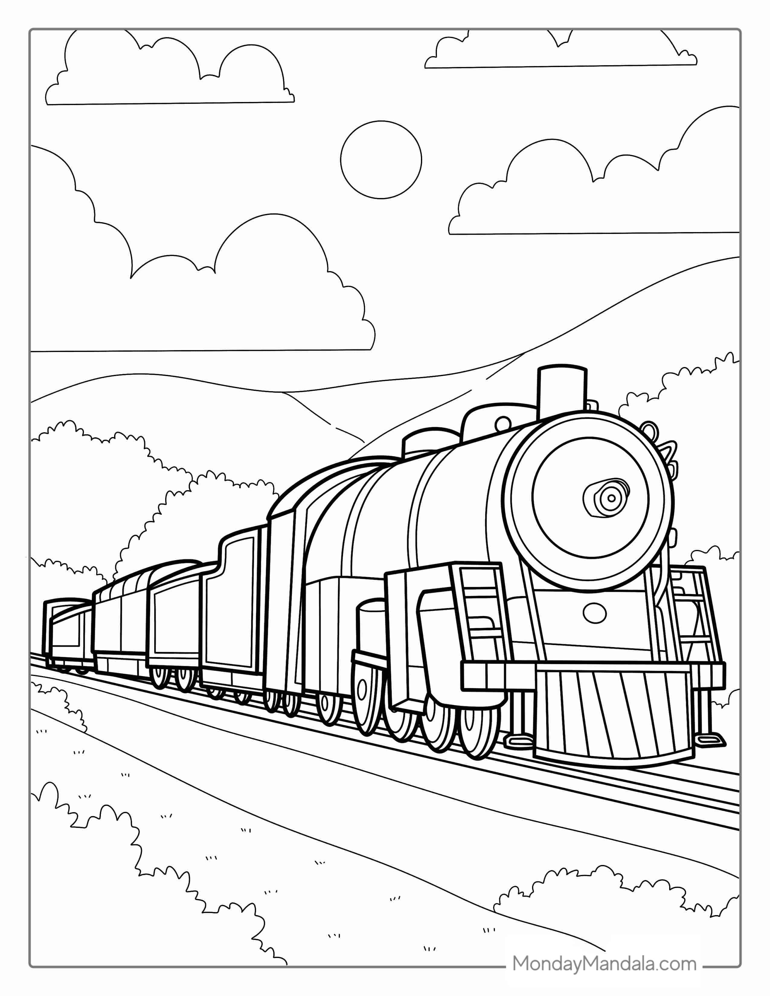 Steam Punk Themed Train coloring page — printable line art