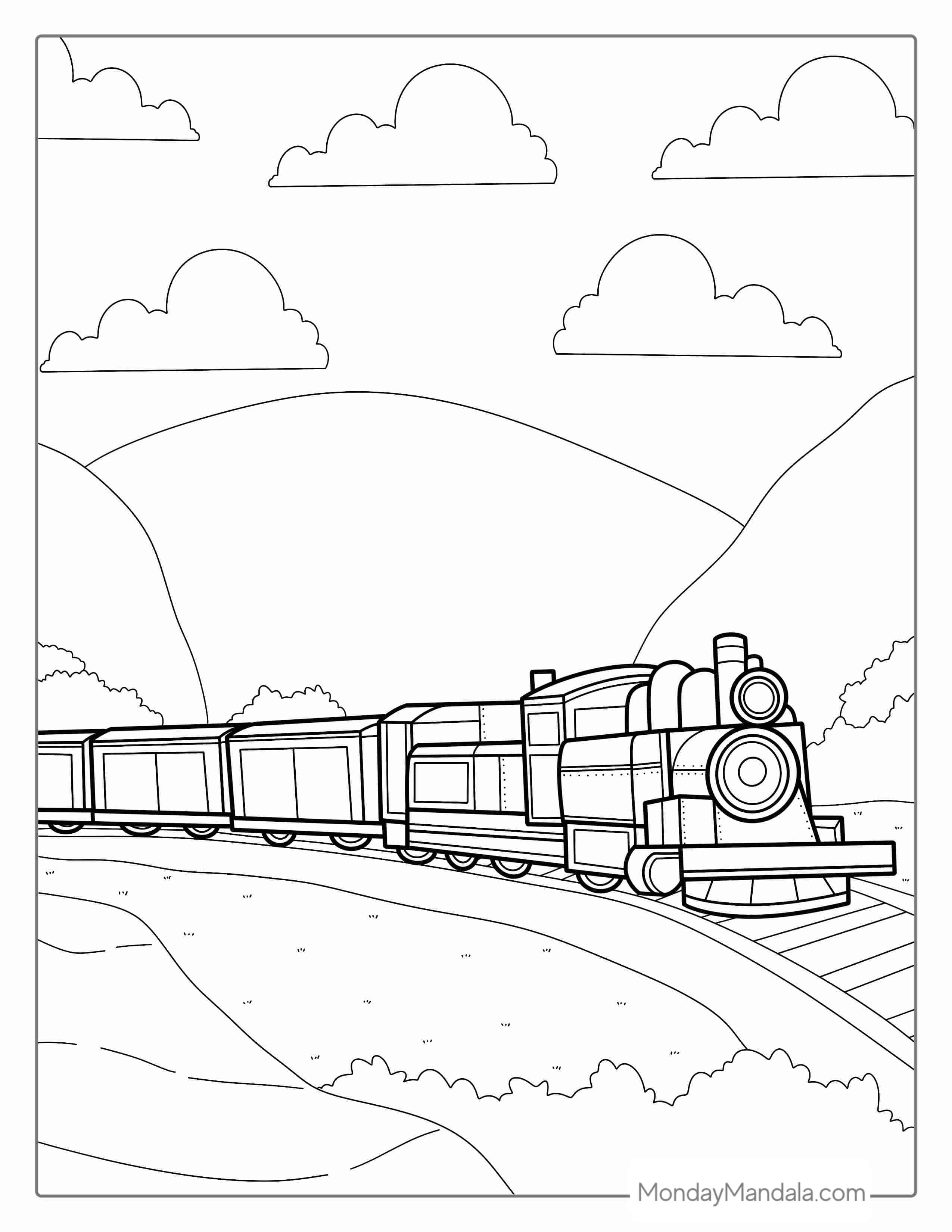 Train Pulling Carriages To Color coloring page