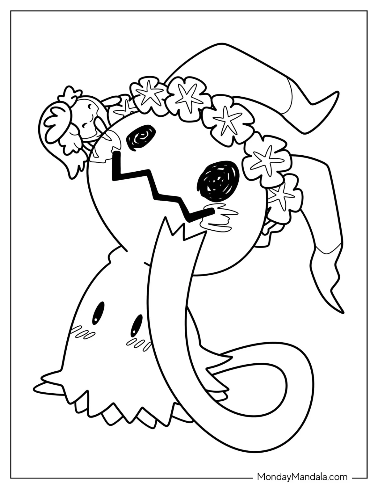 Kawaii Mimikyu Coloring Page With Flower Crown coloring page