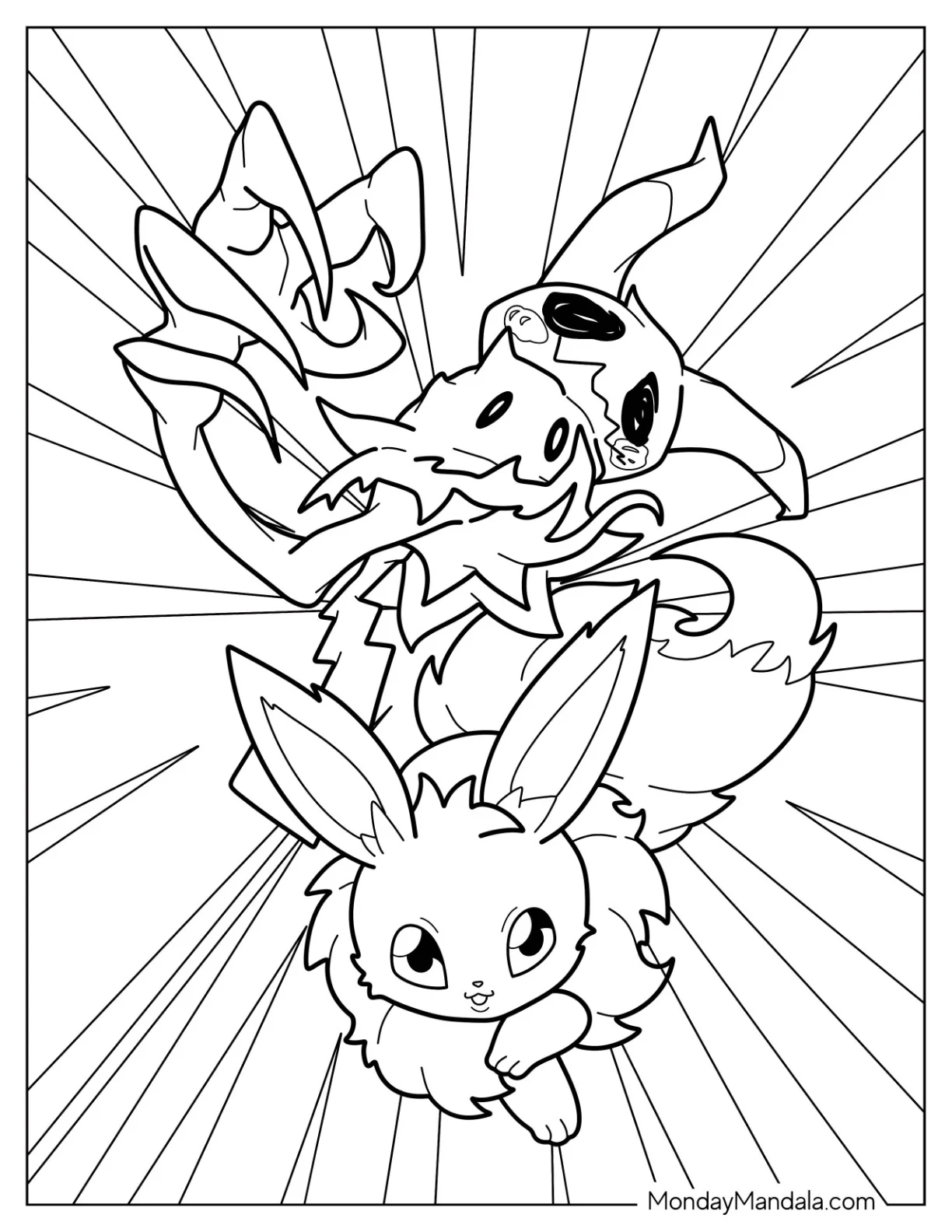 Mimikyu Coloring Page Attacking Eevee coloring page — printable line art