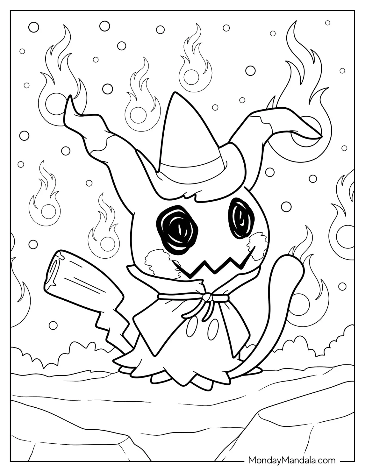 Mimikyu Coloring Page In Witch Costume For Halloween coloring page