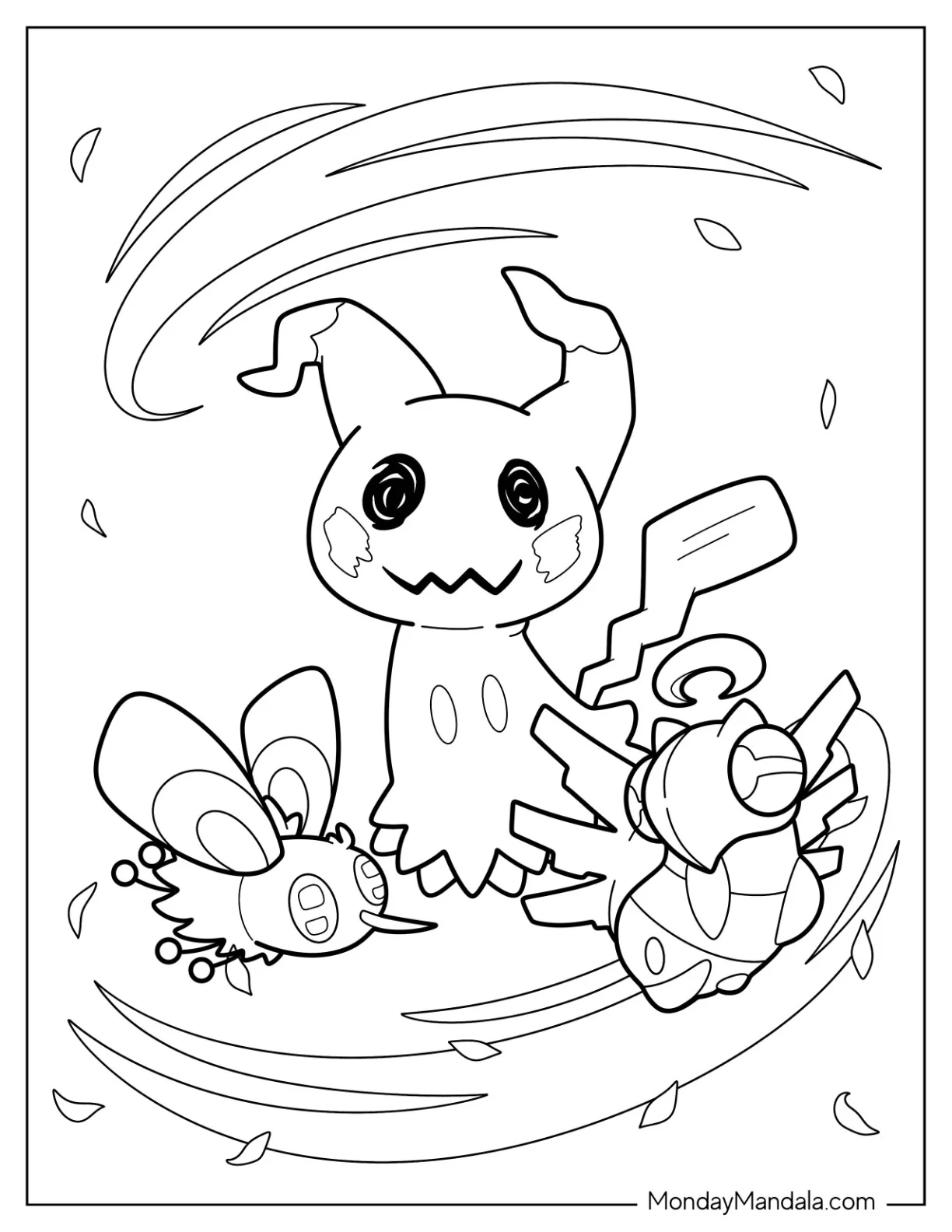 Mimikyu Coloring Page With Cutiefly And Shedinja For Kids coloring page