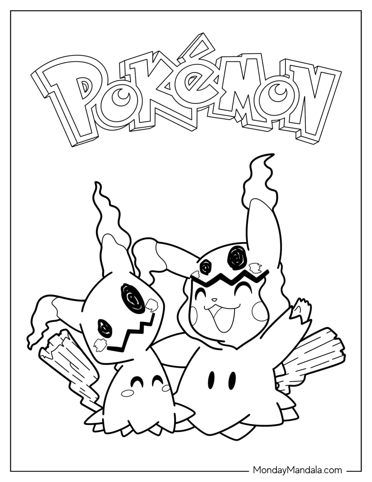 Mimikyu Coloring Page With Pikachu Pokemon Poster coloring page