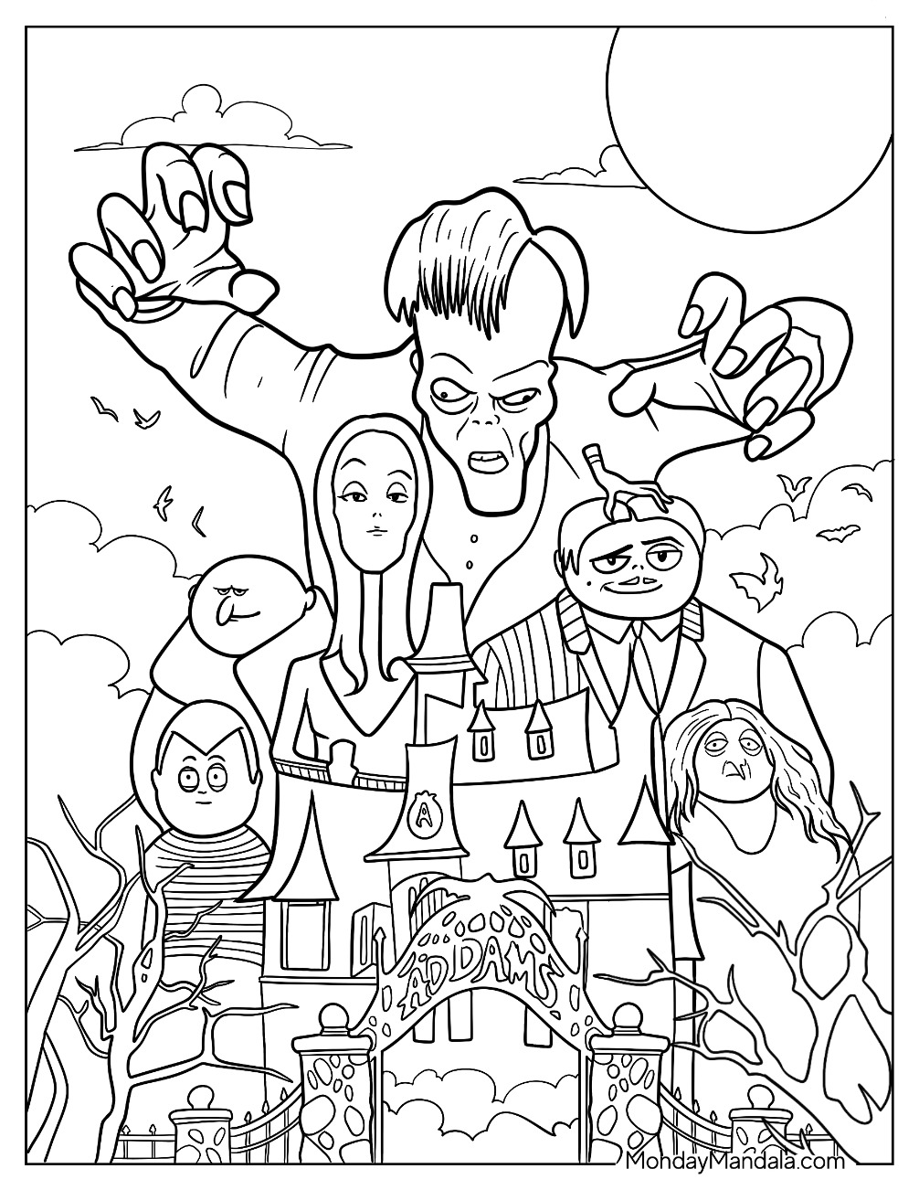 Addams Family 0001 Cemetery Lane Mansion Coloring Page coloring page