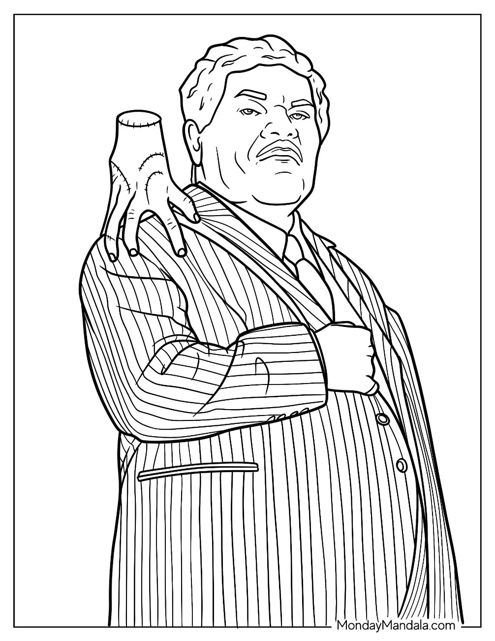 Gomez Addams With Thing On His Shoulder Coloring Sheet coloring page