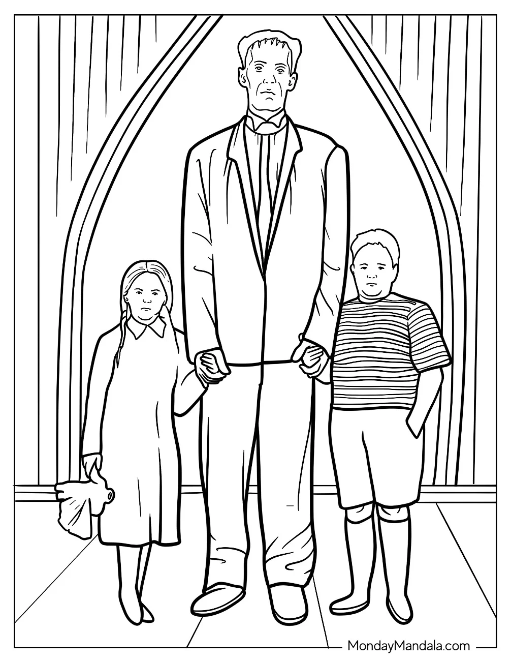 Lurch Holding Pugsley And Wednesday Addams  House Coloring Sheet coloring page