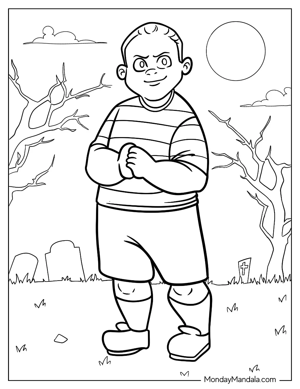 Mischievous Pugsley Addams In The Cemetery Coloring Sheet coloring page