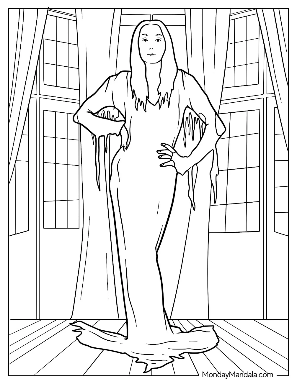 Simple Morticia Addams Coloring Sheet For Kids coloring page