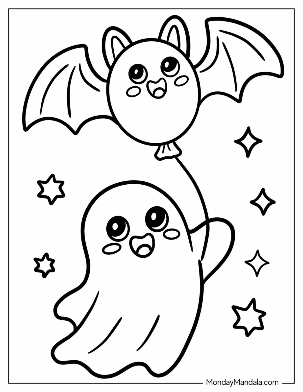 Blanket Ghost Playing with Bat Coloring Page Balloon for Preschoolers coloring page