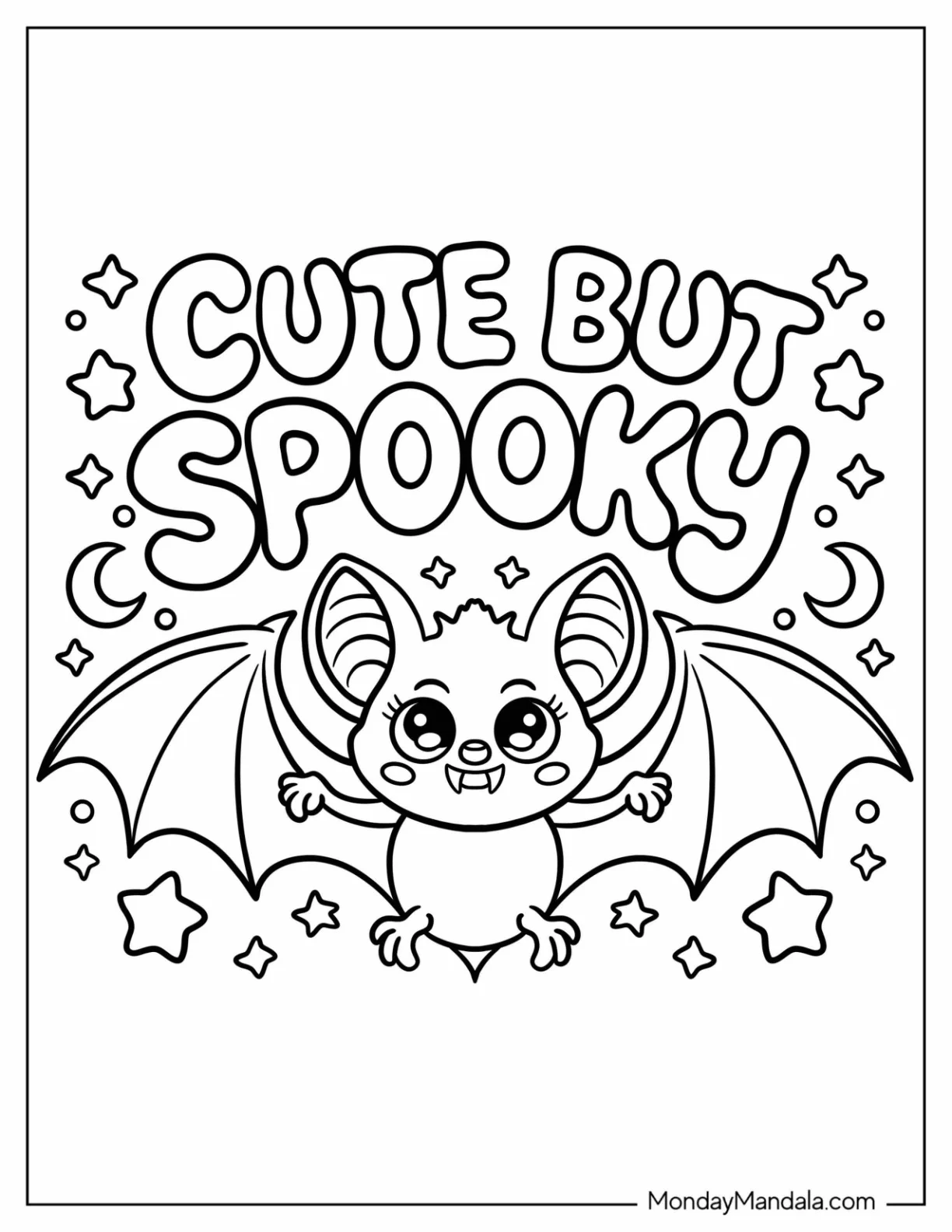 Cute But Spooky Bat with Sparkles Coloring Page for Kids coloring page