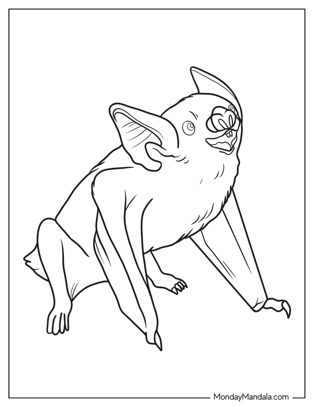 Smiling Vampire Bat Coloring Page coloring page — printable line art