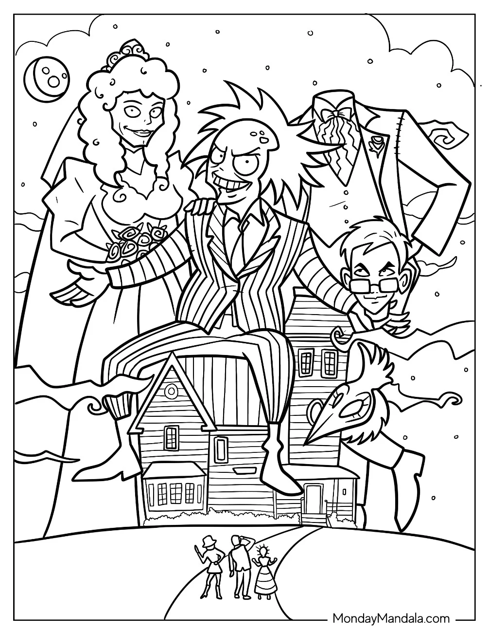Beetlejuice Coloring Page Cartoon With Barbara And Adam Maitland In Wedding Attire coloring page