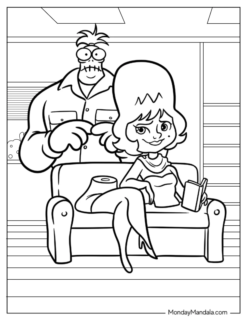Beetlejuice Coloring Page Harry The Hunter With Show Girl For Kids coloring page