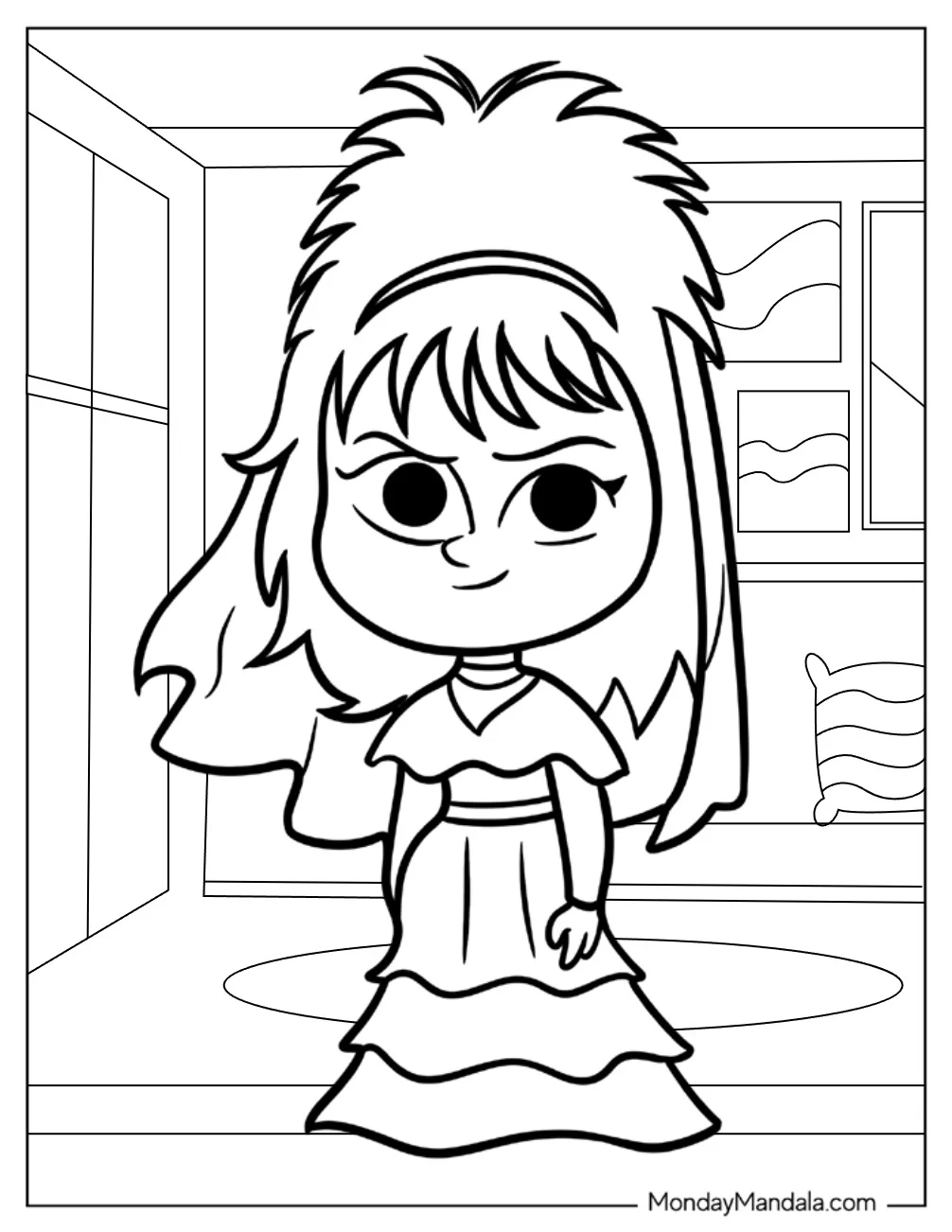 Beetlejuice Coloring Page of Cute Chibi Lydia Deetz For Preschoolers coloring page