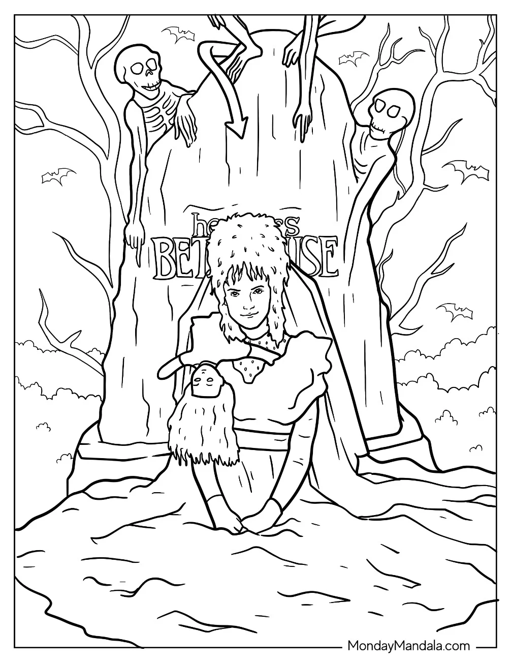 Beetlejuice Coloring Page Winona Ryder As Lydia Deetz Sitting In Front Of Tombstone coloring page