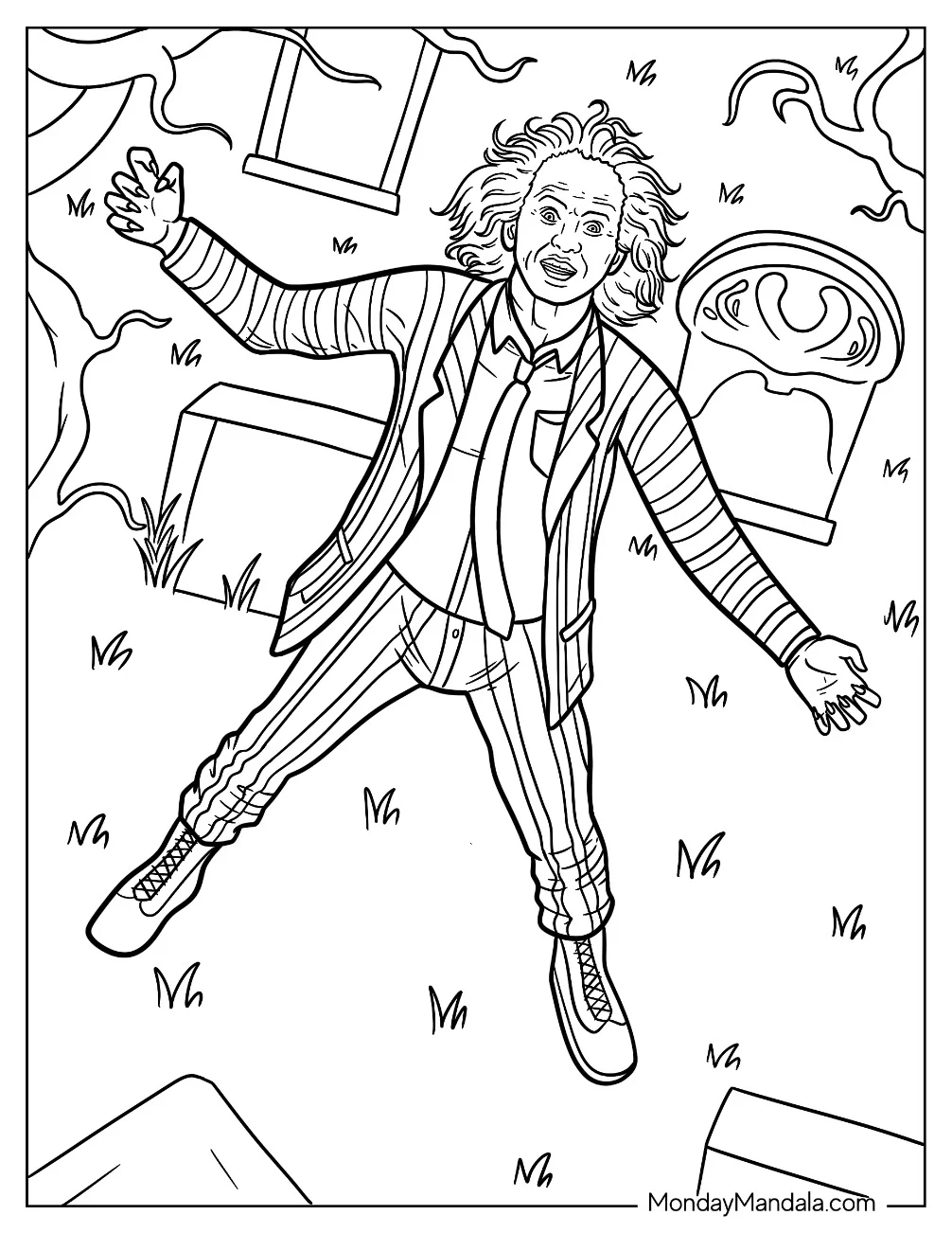 Mad Beetlejuice Coloring Page Looking Up At The Sky coloring page
