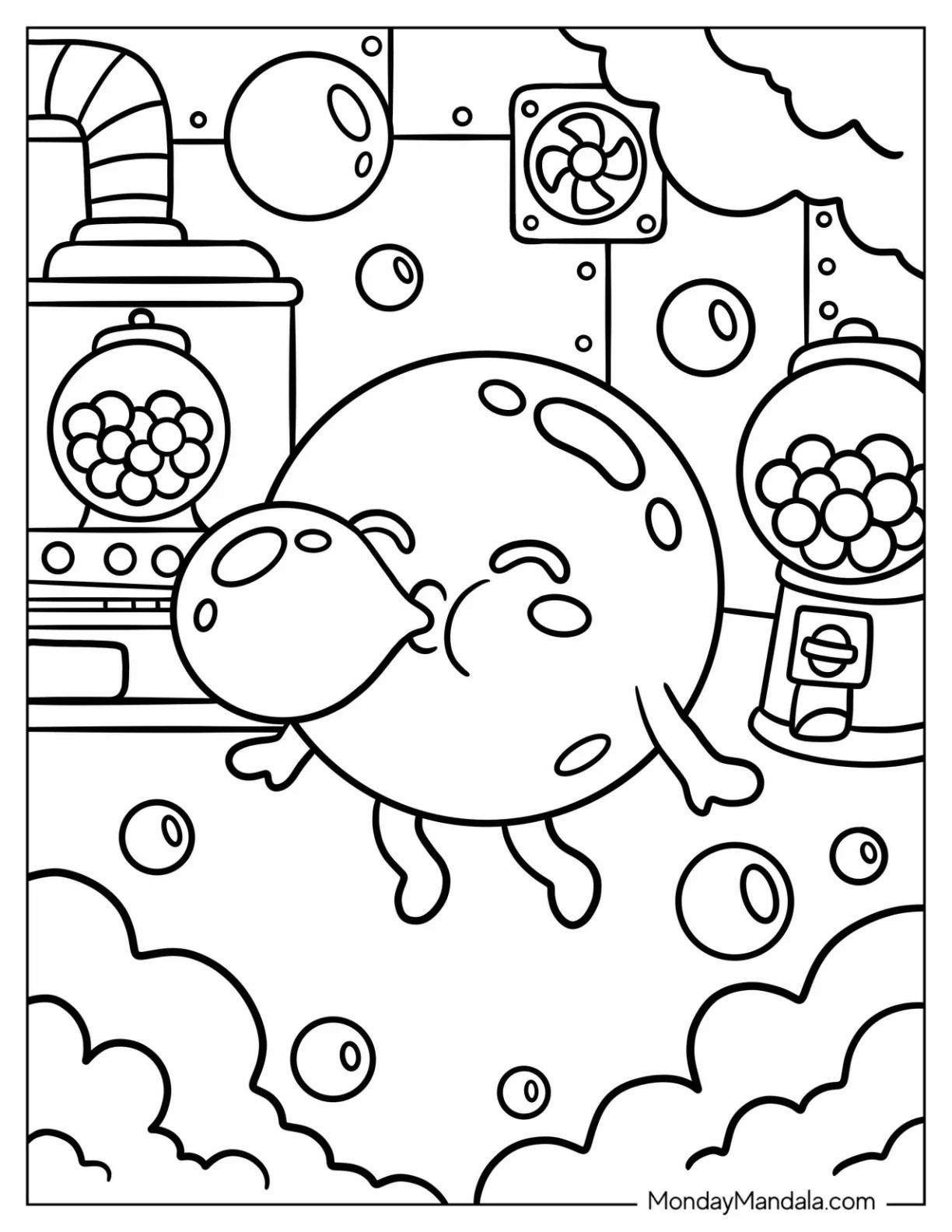 Candy Coloring Page of Bubblegum Blob Inside Candy Factory for Preschoolers coloring page — printable line art