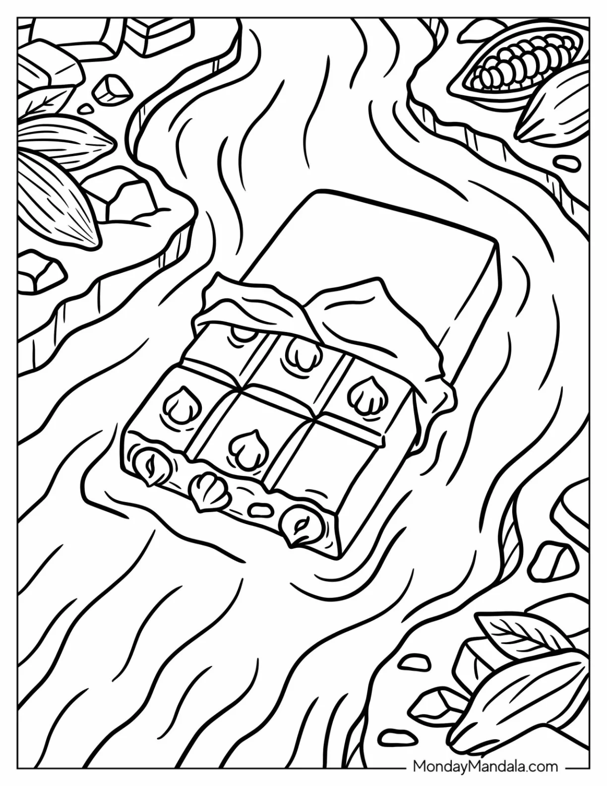 Candy Coloring Page of Chocolate Bar in Cocoa River coloring page