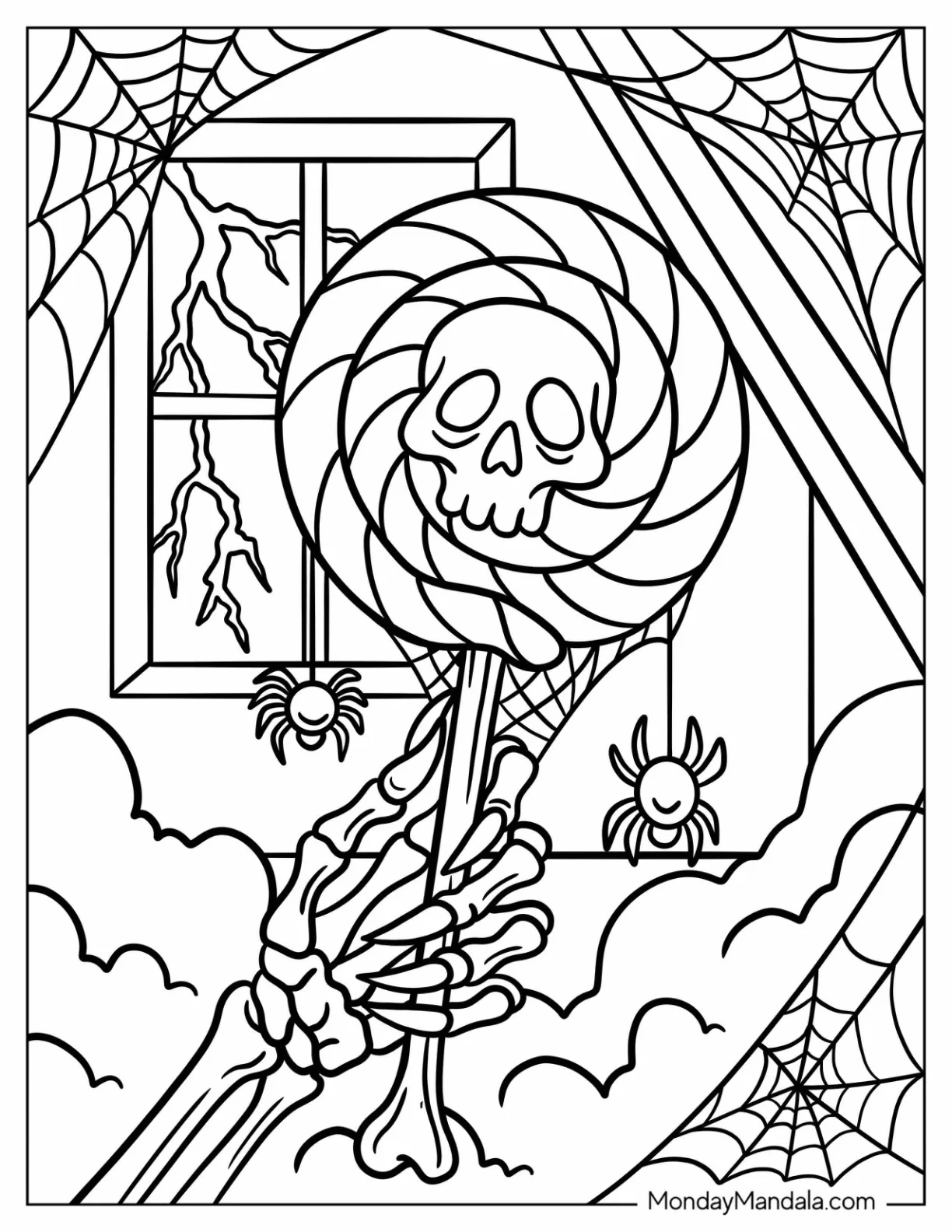 Candy Coloring Page of Whirly Pop With Skeleton Center coloring page