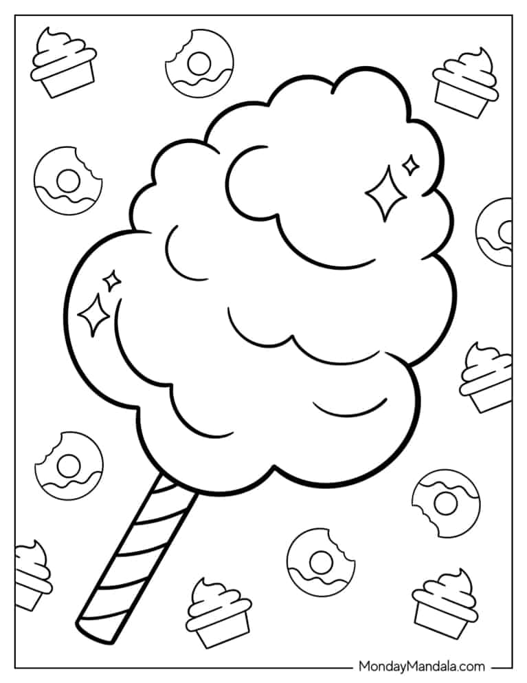 Candy Floss Coloring Sheet For Kids coloring page — printable line art