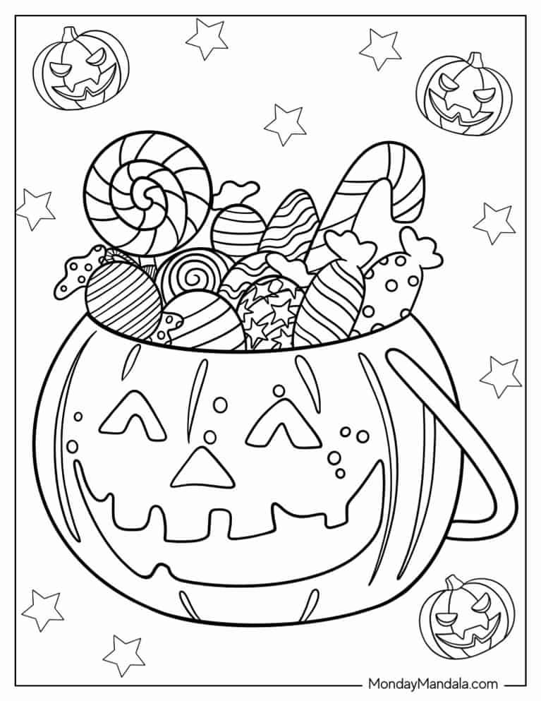 Halloween Jack-O-Lantern Full Of Candy coloring page