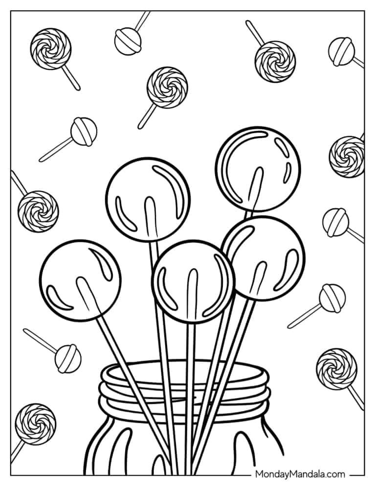 Jar Of Lollipops To Color For Kids coloring page — printable line art