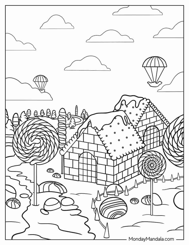 Magical Candy Village Coloring Page coloring page — printable line art