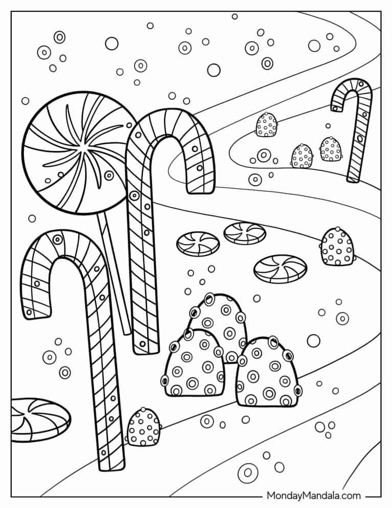 Road Full Of Candy Cane To Color coloring page