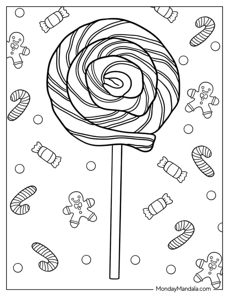 Simple Outline Of a Candy Lollipop coloring page
