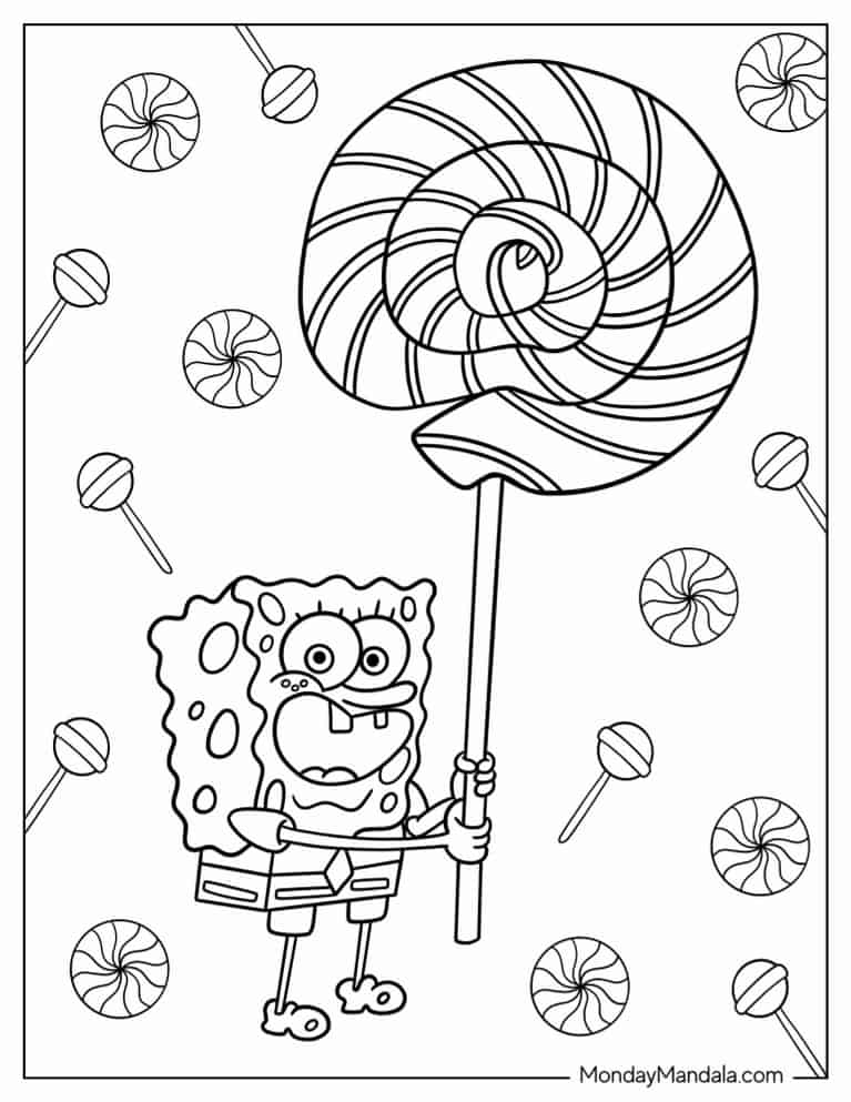 SpongeBob Holding Lollipop To Color coloring page