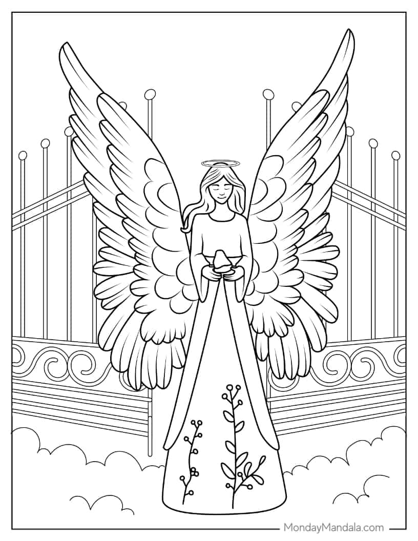 Christmas coloring page of Angel Standing By The Pearly Gates coloring page