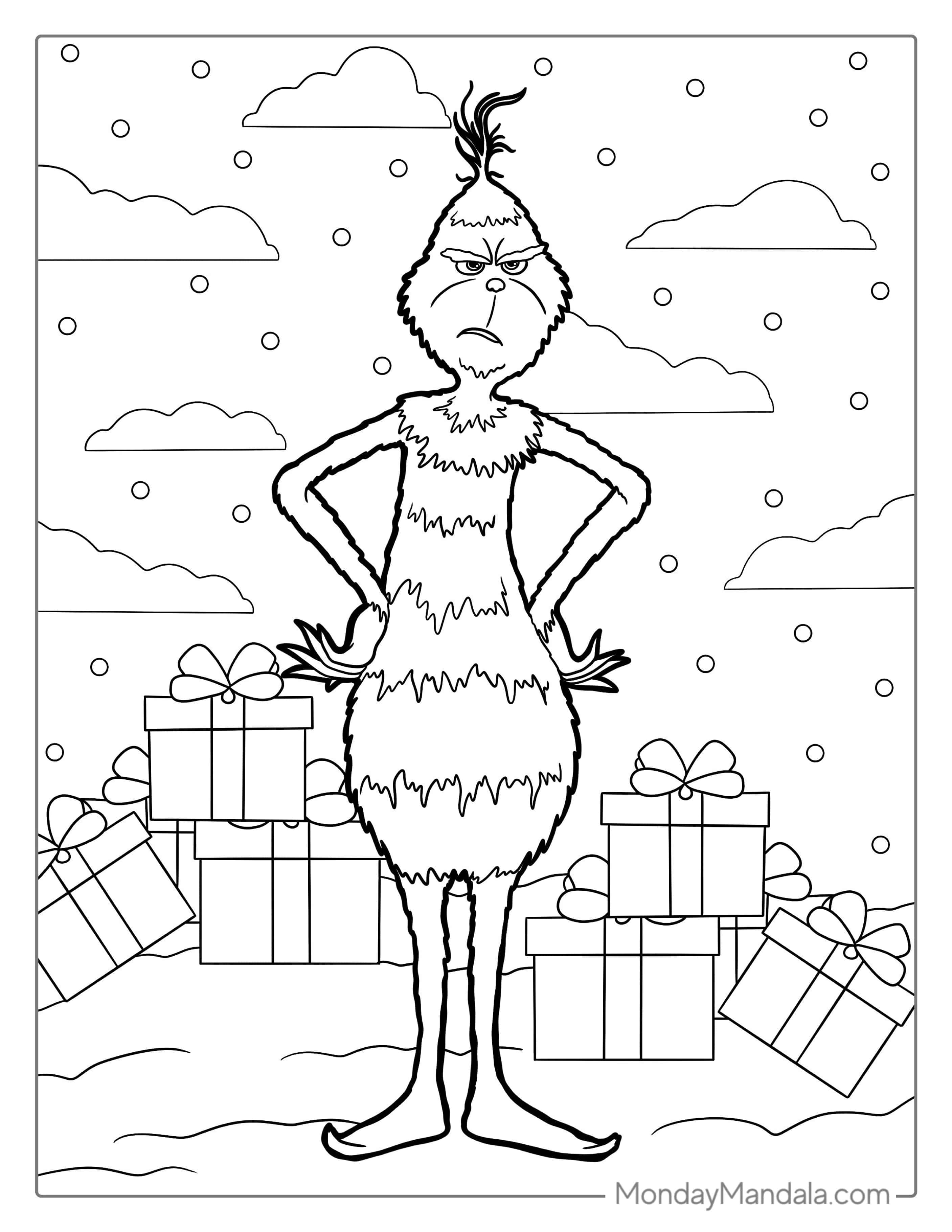 Christmas coloring page of Cartoon Grinch Scowling coloring page