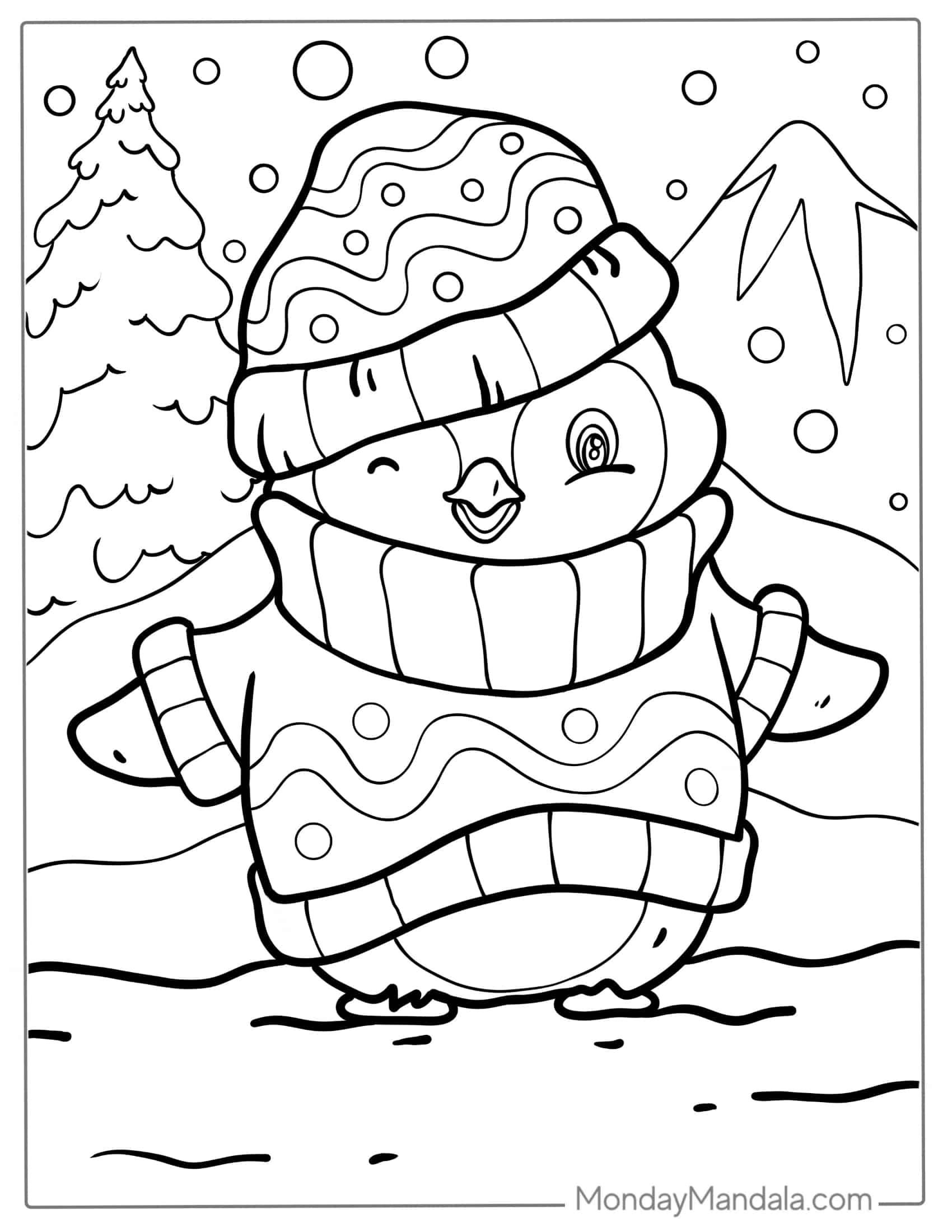 Christmas coloring page of  Christmas Penguin Dancing In Snow coloring page
