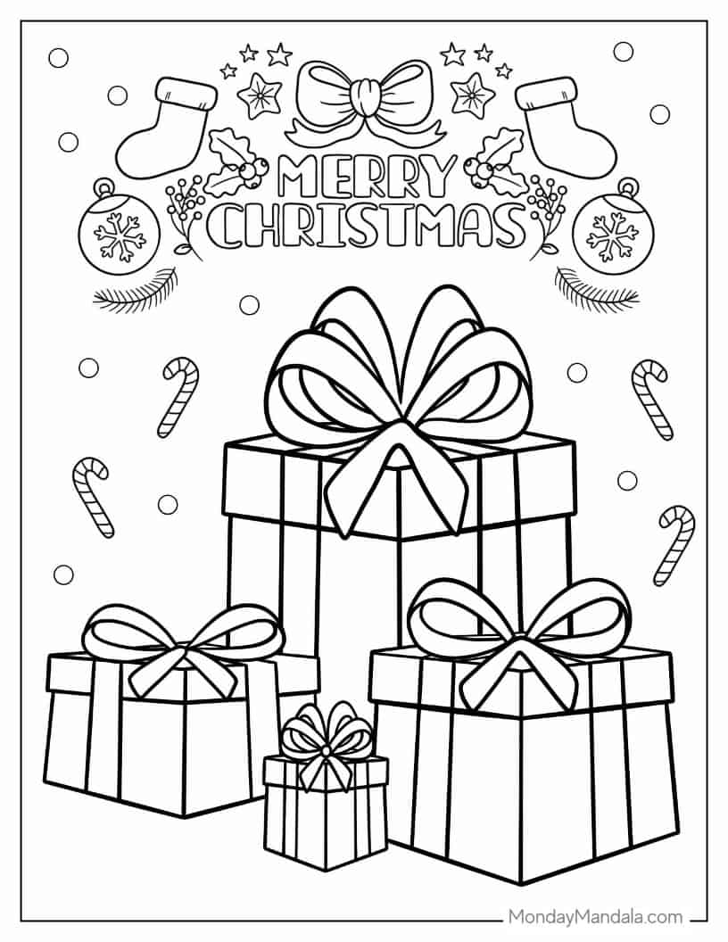 Christmas coloring page of Christmas Presents With Big Bows coloring page