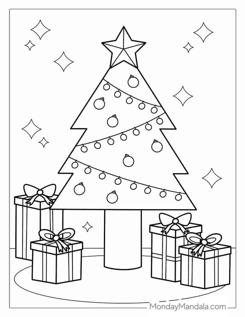 Christmas coloring page of Christmas Tree With Lots Of Presents coloring page