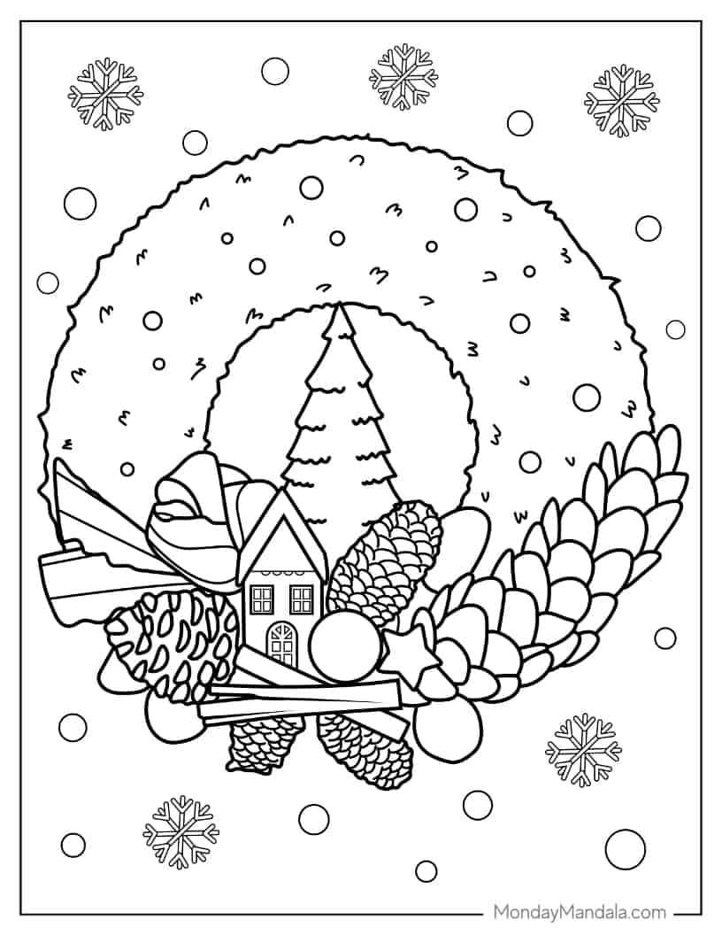 Christmas coloring page of Christmas Wreath With Acorn Decorations coloring page