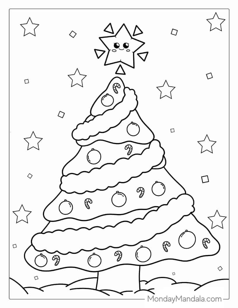 Christmas coloring page of Cute Christmas Tree Outline For Kids coloring page