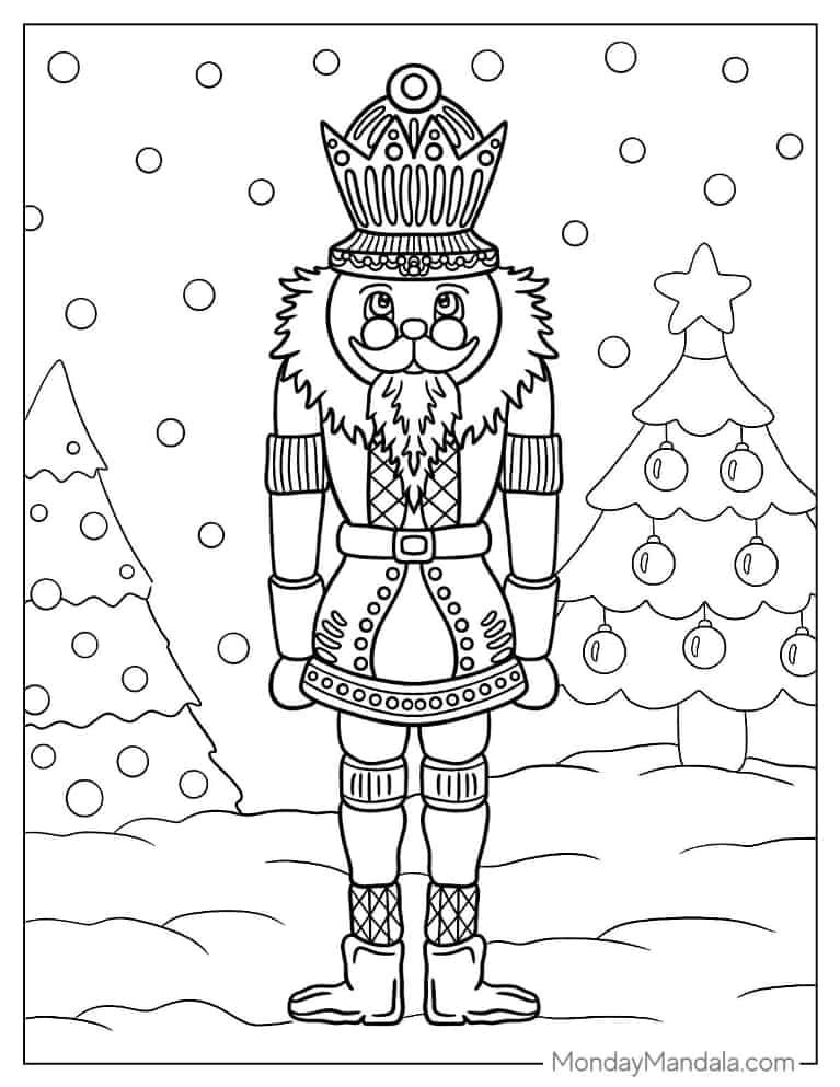 Christmas coloring page of Detailed Nutcracker On Snowy Christmas Day coloring page