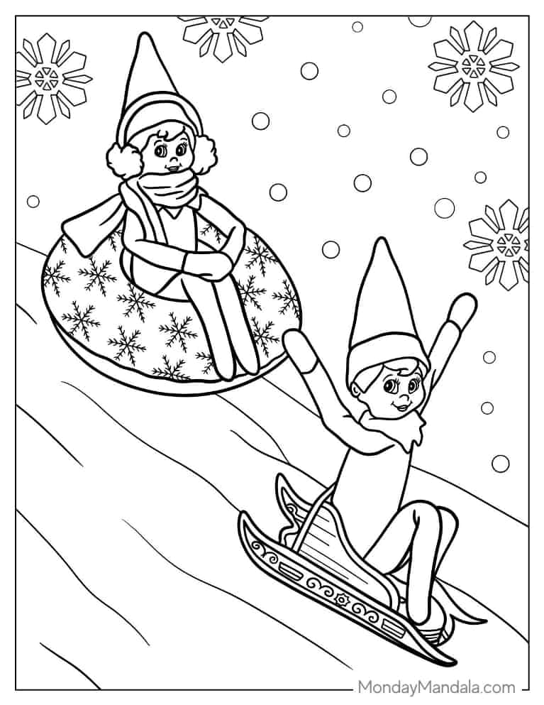 Christmas coloring page of Elf On The Shelf Playing In The Snow coloring page