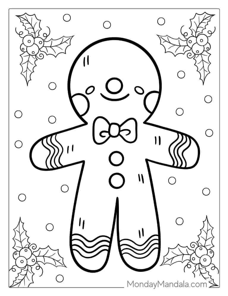 Christmas coloring page of Gingerbread Man With Bow coloring page