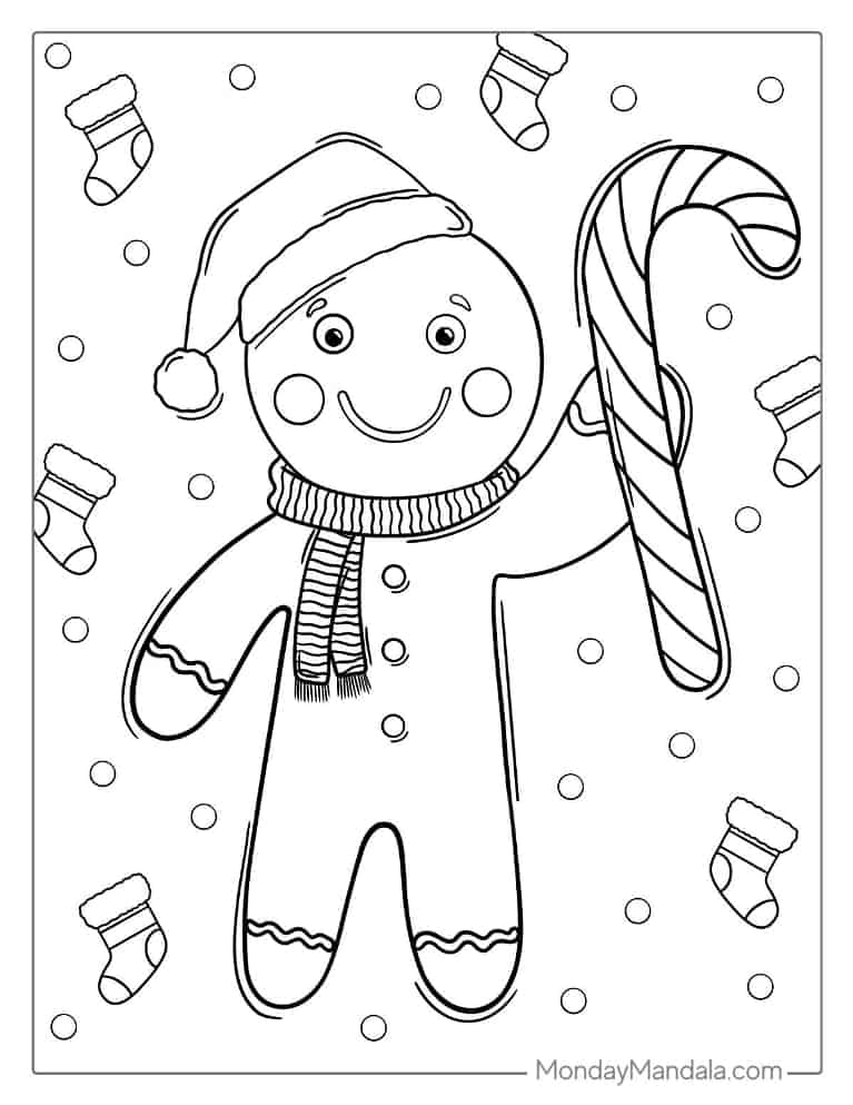 Christmas coloring page of Gingerbread Man With Santa Hat coloring page