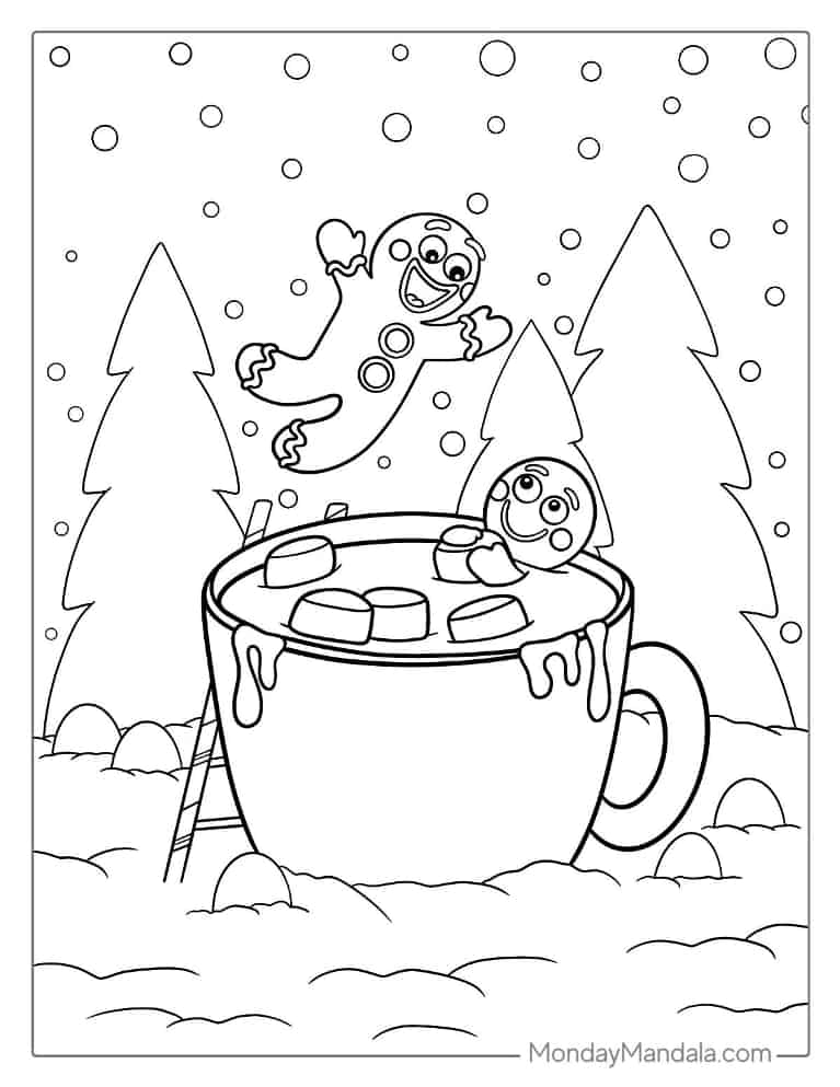 Christmas coloring page of Gingerbread Men In Hot Chocolate coloring page