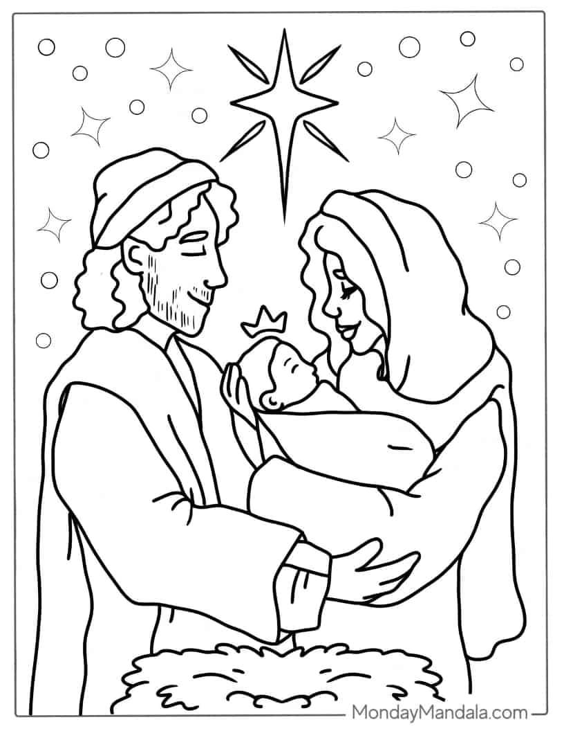 Christmas coloring page of Joseph, Mary, And Baby Jesus coloring page