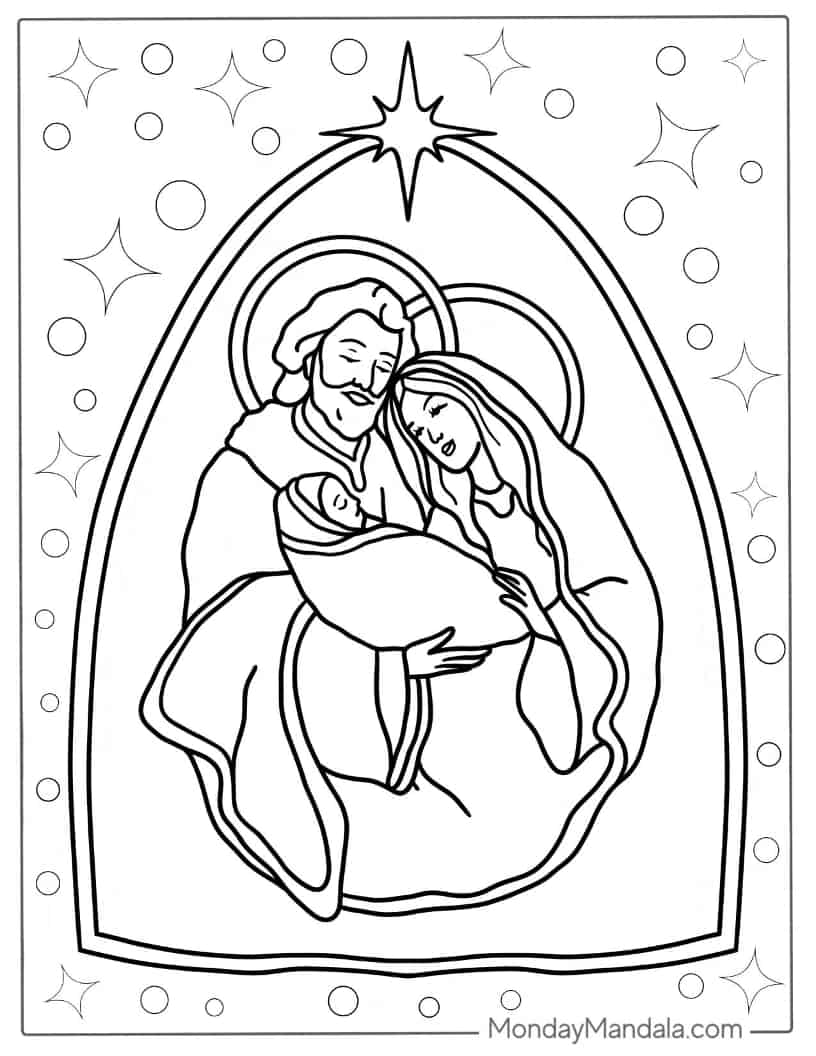 Christmas coloring page of Joseph, Mary, And Jesus coloring page