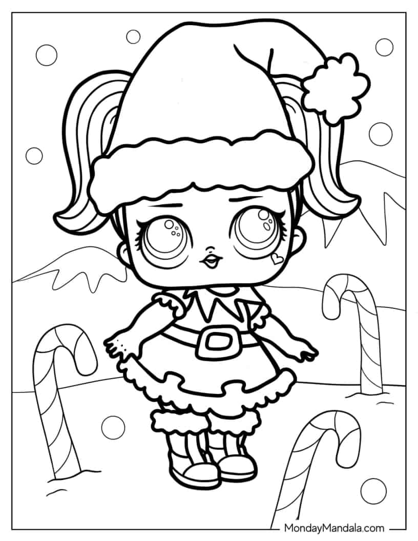 Christmas coloring page of Kawaii Christmas Lol Surprise Doll coloring page