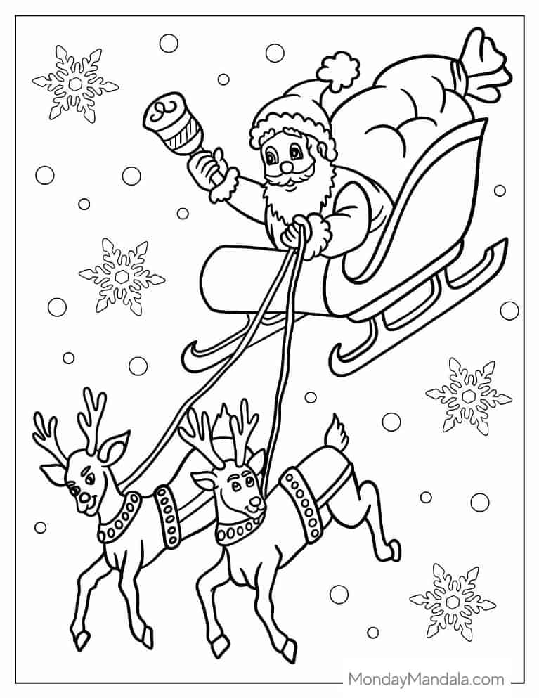 Christmas coloring page of Kawaii Santa On His Sleigh coloring page
